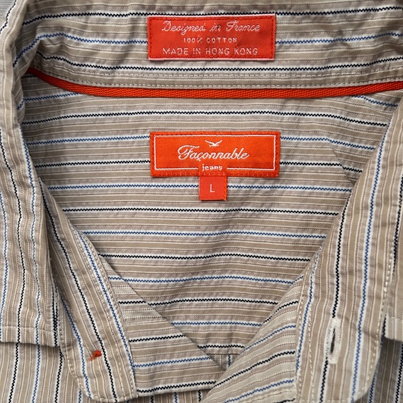 Faconnable Stripped Brown Botton Down Long Sleeve Casual Men's Shirt Size L - Picture 7 of 7